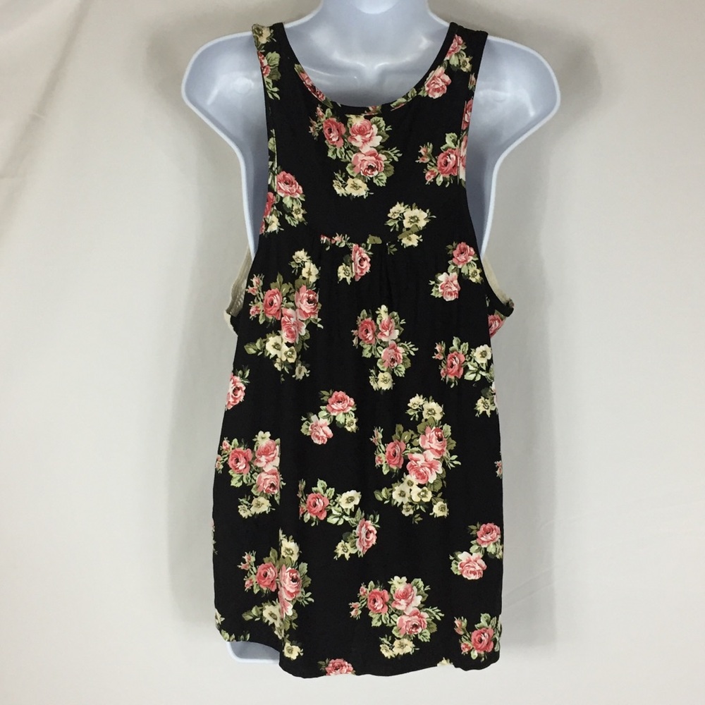 Boho Casual Top Black Floral and Off White Neck Line - Picture 3 of 4